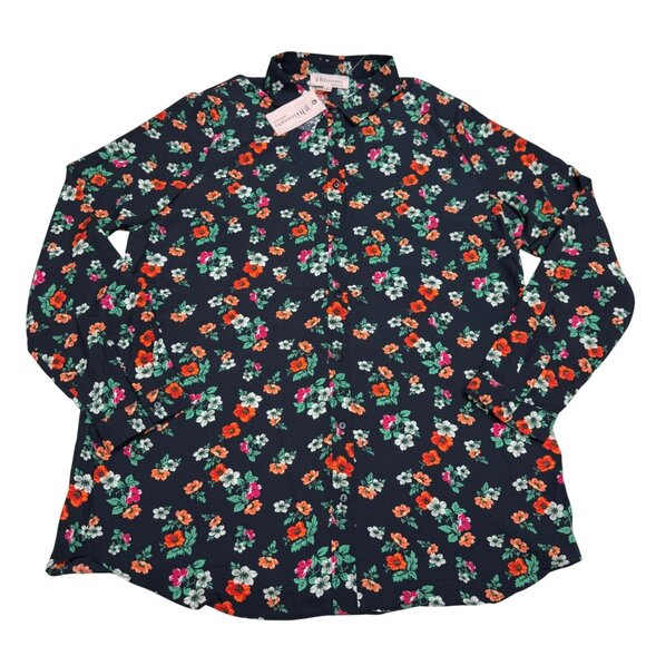 NEW $58 Philosophy Women's Multicolor Floral Print Button-Up LS Shirt, Size L - Picture 1 of 9